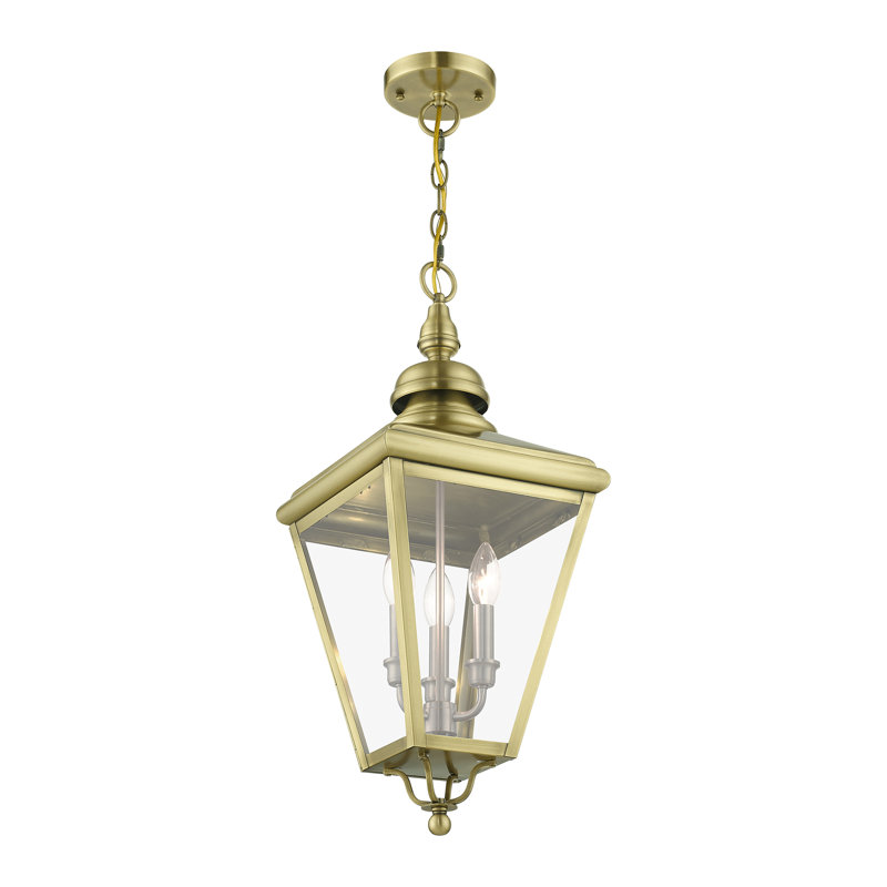 Lanterne suspendue d'extérieur 3 lumières, Laiton antique