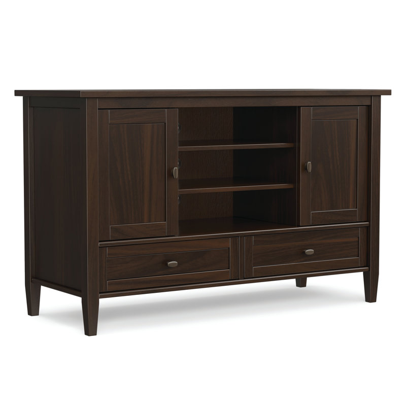 Warm Shaker 47"W Solid Wood Transitional Tall TV Stand for TVs up to 50" with 2 Cabinets, 2 Drawers, and Adjustable Shelves