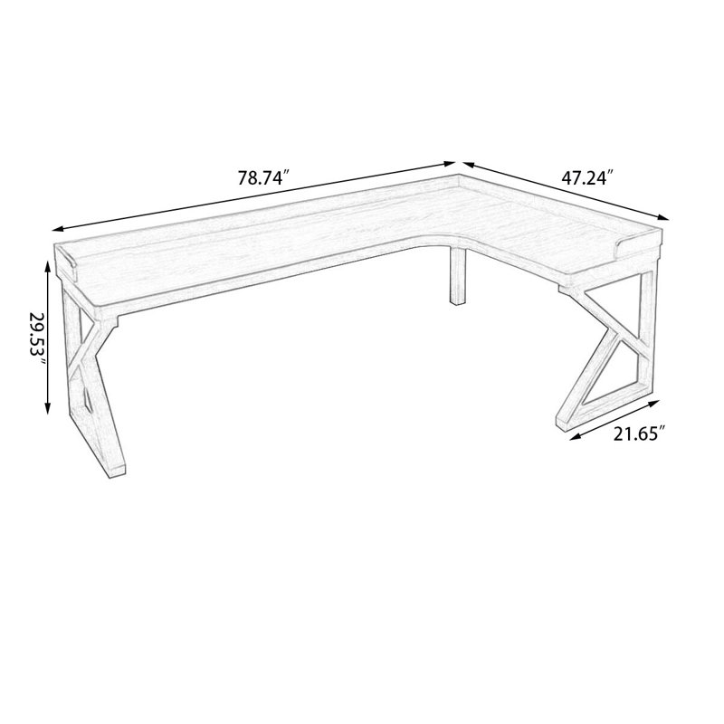 Bureau rectangulaire en bois massif noyer clair, H 29,53 po x l 78,74 po x P 47,24 po, Retour à droite