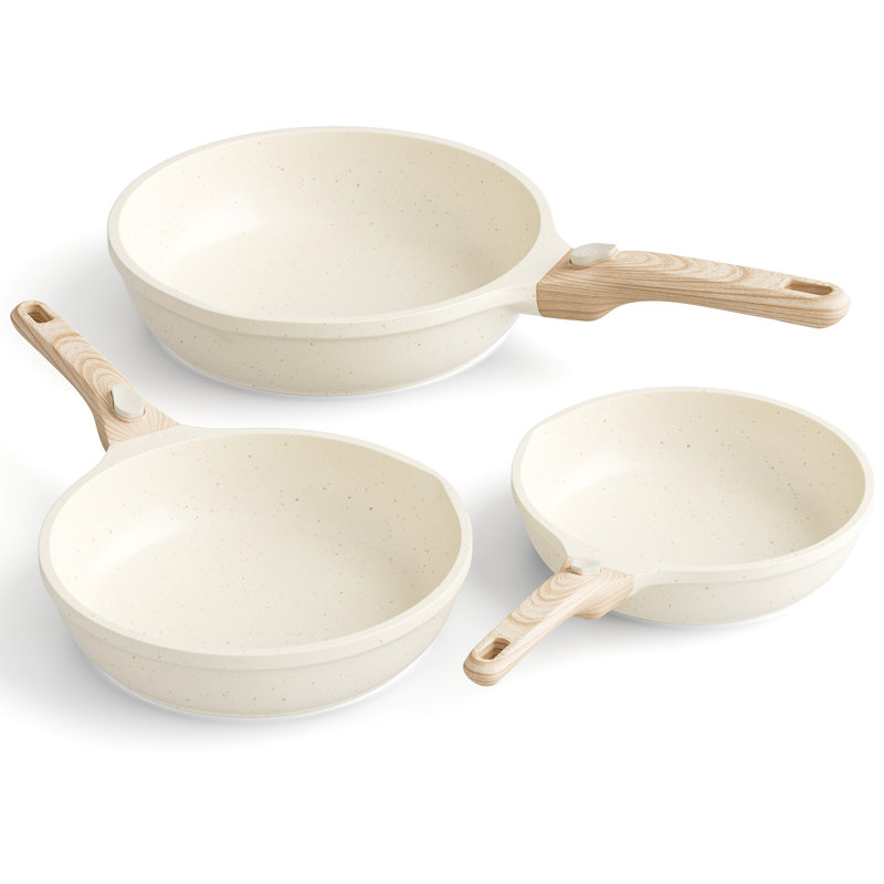 Aluminum Non-Stick Frying Pan Set, Beige
