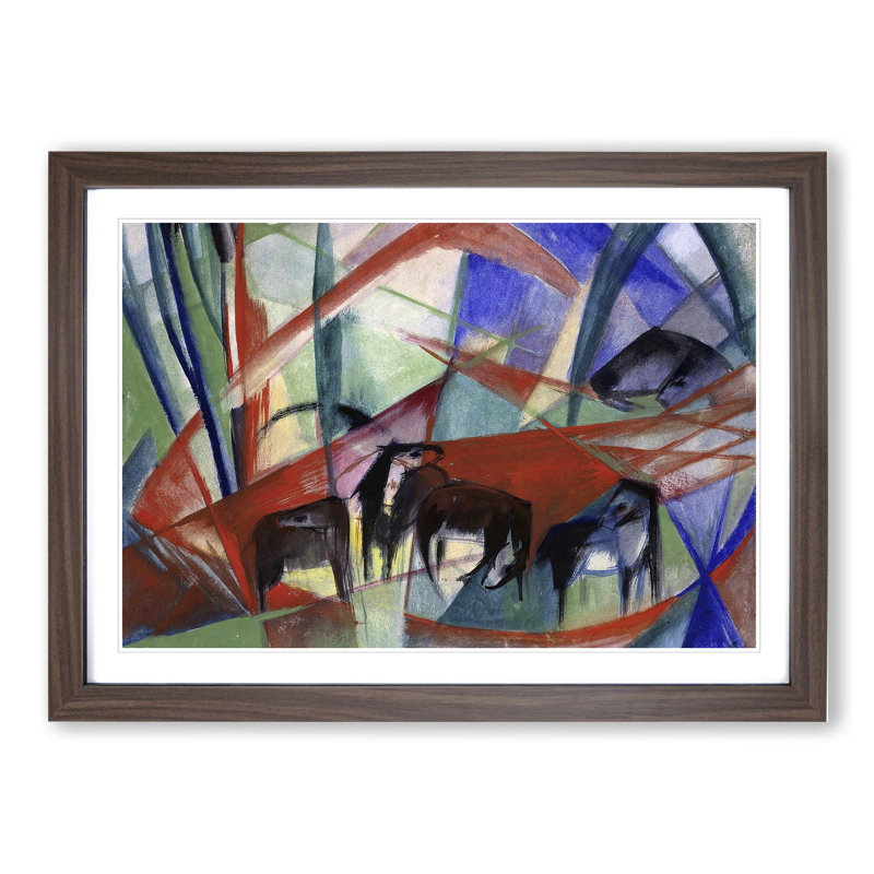 Many Horses by Franz Marc - Picture Frame Painting, 36cm H x 48cm W x 2cm D, Walnut Framed