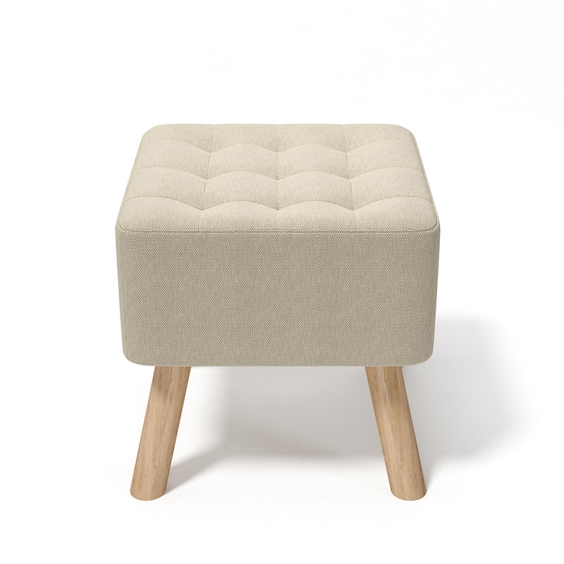 Germain Square Solid Colour Footstool Ottoman, Beige