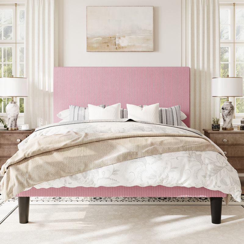 Modern Corduroy Platform Bed With Adjustable Headboard,Maximize Space With Under-Bed Storage,No Box Spring Required, Queen