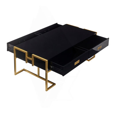 Modern Rectangular Coffee Table With 4 Drawers And Gold Base In 47.3"