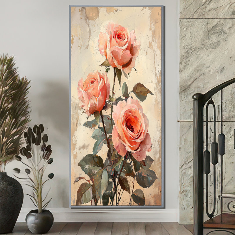 Morales «Dream of Vintage Petals Of Roses» - art mural Roses, H 60 po x l 28 po, Reproduction avec cadre flottant