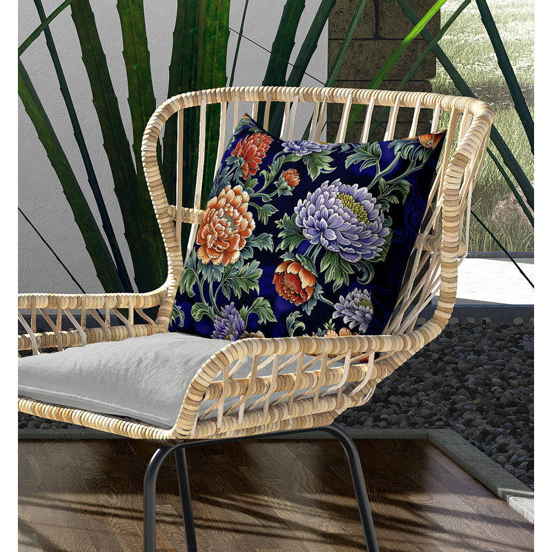 Coussin décoratif intérieur / extérieur Meadow Bloom, H 16 po x l 16 po, Bleu / Vert / Orange