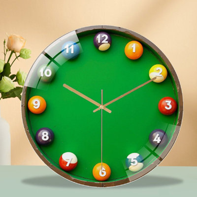 Colorful Pool Table Game Balls Set for Fun Playtime Art - 12'' Modern Glass Wall Clock