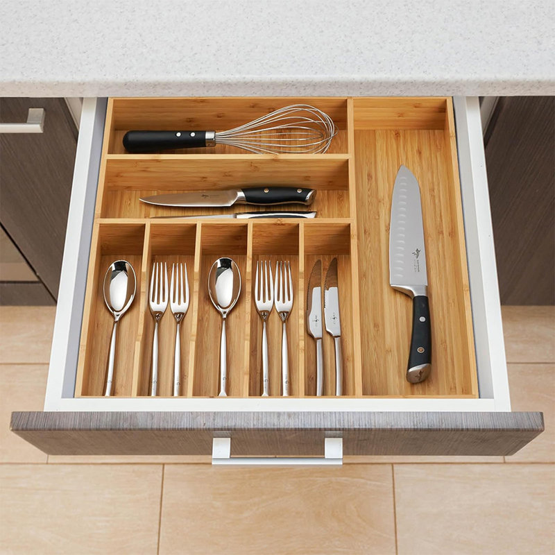Large Bamboo Kitchen Drawer Organizer – 19"x19"