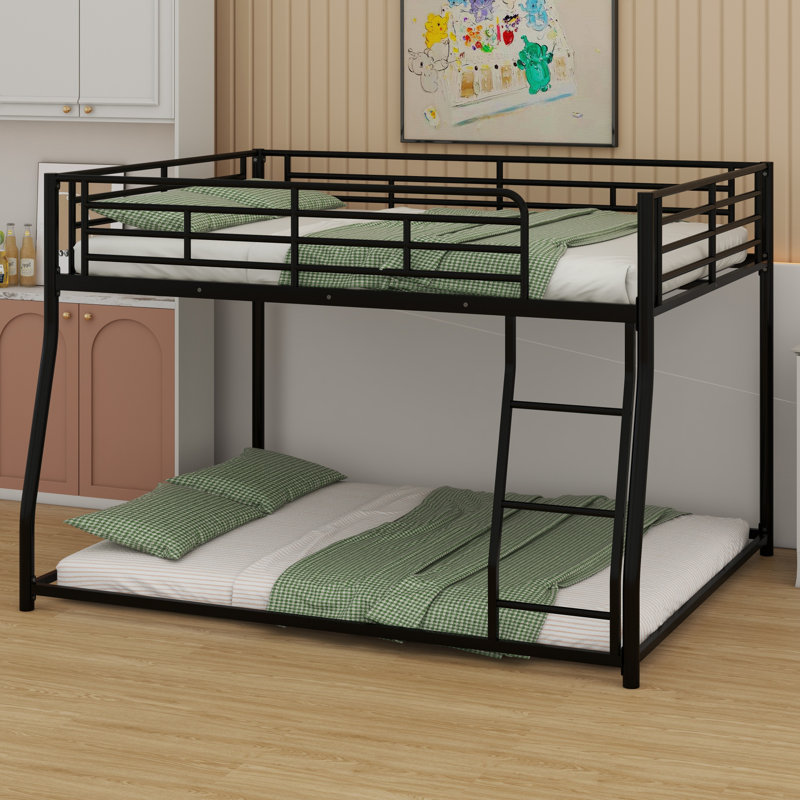 Metal Floor Bunk Bed, Full Over Queen