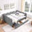 Queen Size Cozy Gingham Daybed With Two Storage Drawers, With USB Port And Adorable Wave Shaped, Linen Fabric-1656368001-1656368000