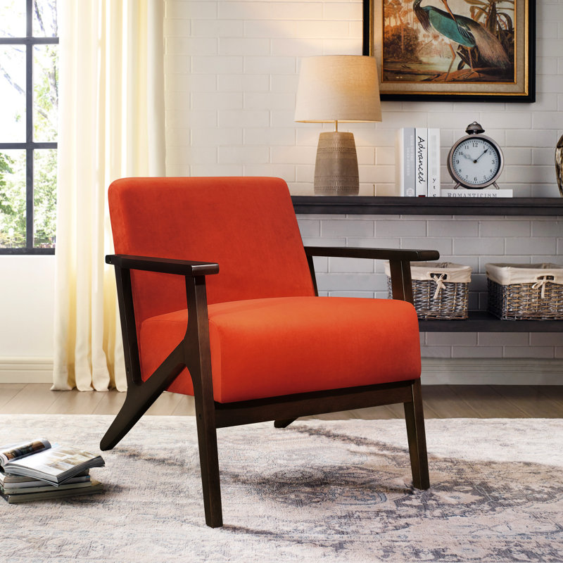 Chaise de style contemporain moderne avec structure en bois et revêtement orange, fauteuil de style contemporain: velours, 31,84 po Hauteur, fabrication solide