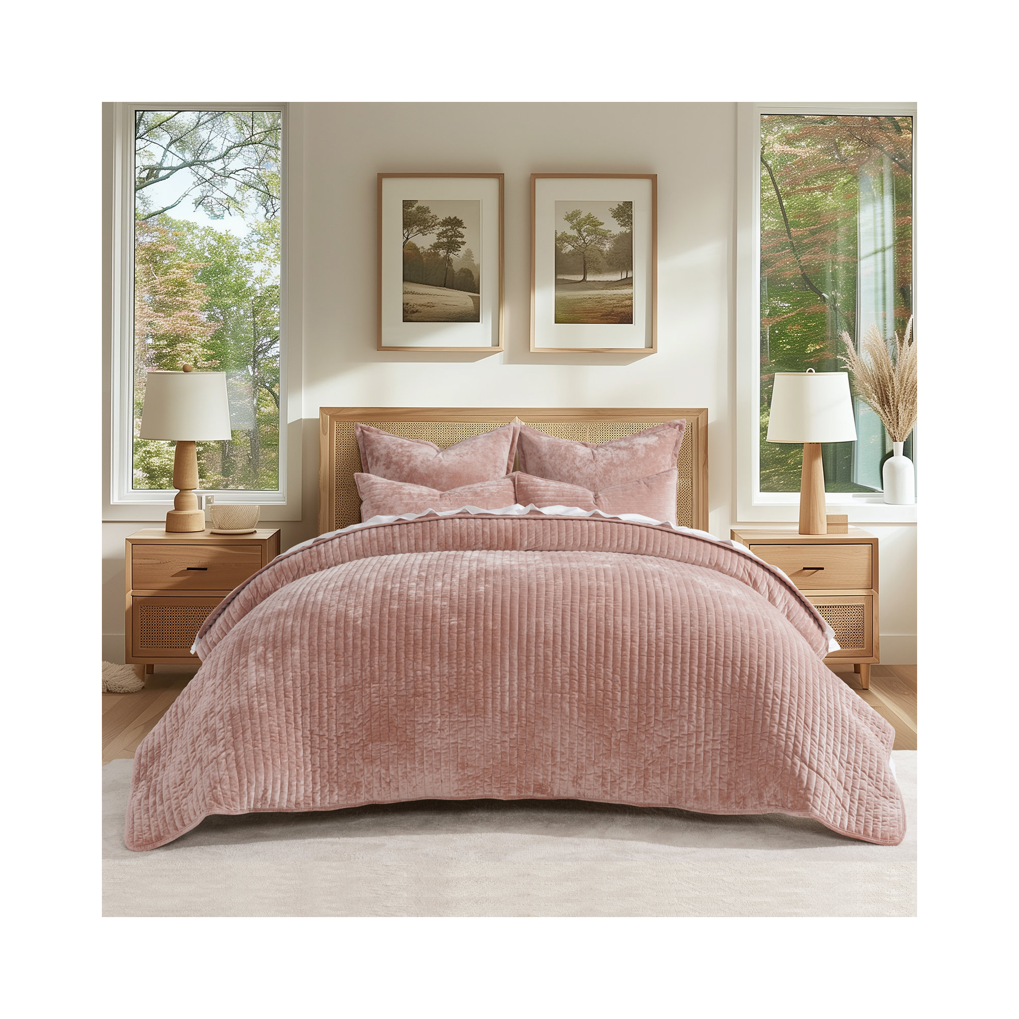 Luxe Velvet Channel Quilt Set, Queen, Clay