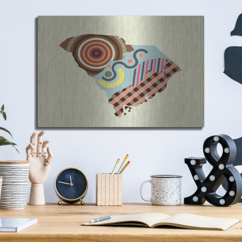 Wrought Studio ™ «South Carolina State Map» par Lanre Adefioye, mur en métal, H 12 po x l 16 po