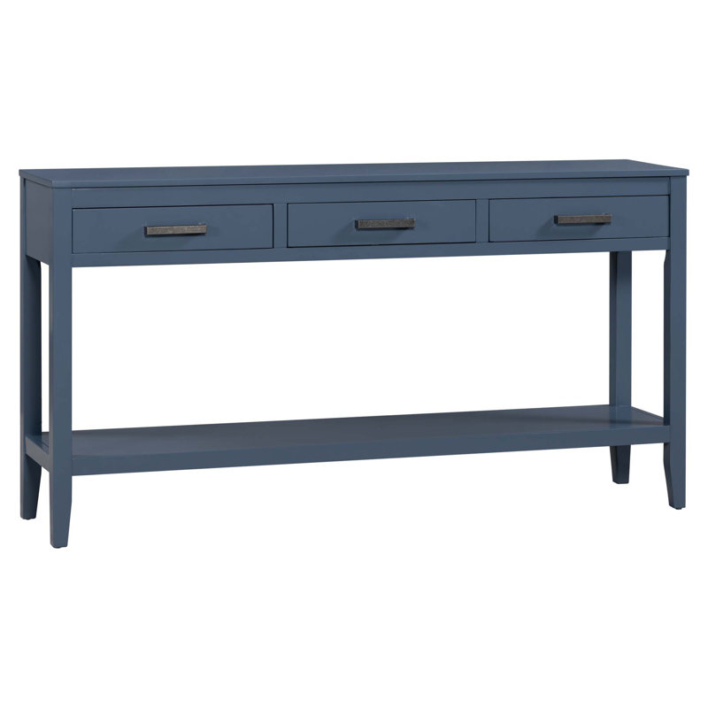 Modern 3-Drawer Console Table with Storage Shelf, Blue
