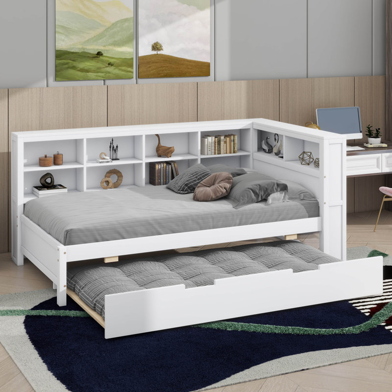 Lit de jour avec couchette, tablette et ports de chargement USB, Twin, Blanc