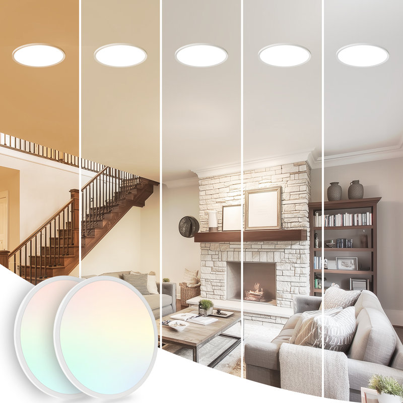 2 Pack 4200LM Large Flush Mount LED Ceiling Light, 5CCT 2700K/3000K/4000K/5000K/6500K Selectable, Dimmable, 32W, Low Profile Panel Lights Fixture for Kitchen Bedroom Hallway Basement Laundry Living Room, 17 Inch