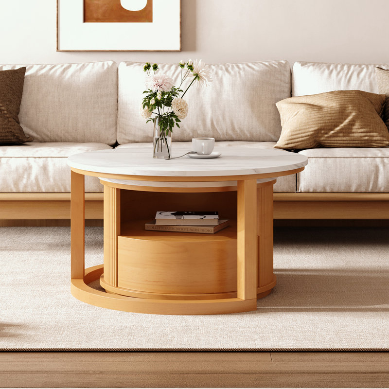 Table basse ronde avec 1 tiroir