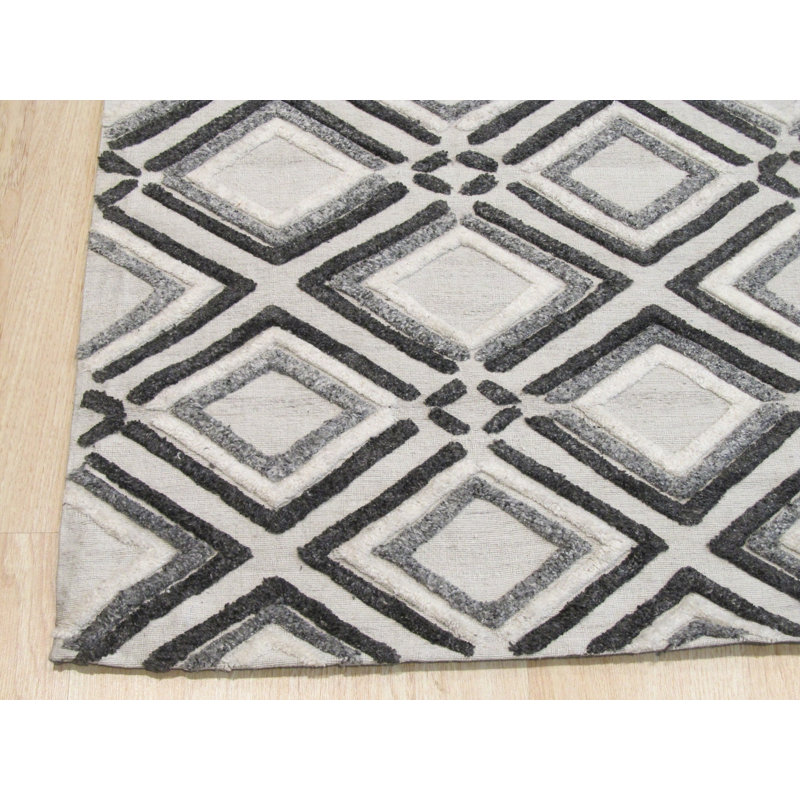Wool Geometric Area Rug, Gray