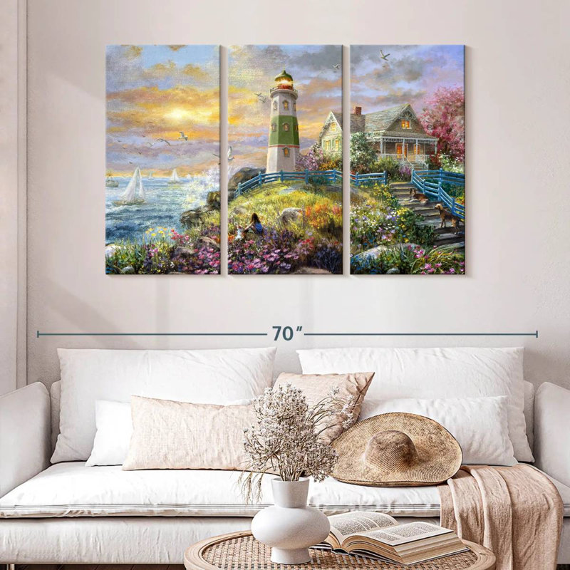 Aletra regardant le coucher de soleil au phare, H 32 po x l 50 po