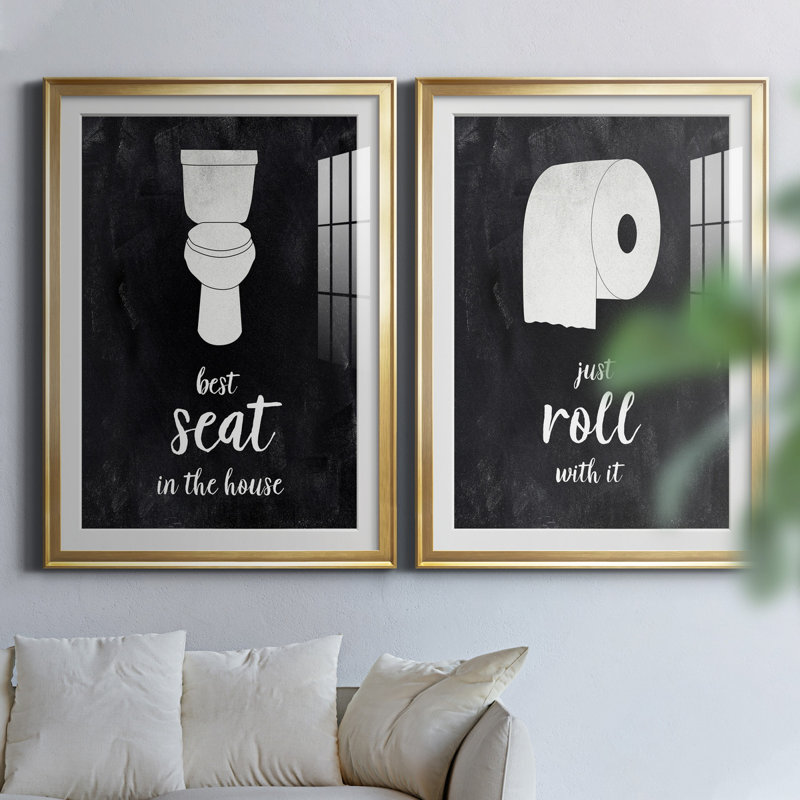 «Best Seat», ensemble de 2 reproductions d'art textuel, Impression encadrée avec passe-partout, H 30,5 po x l 85 po, Doré