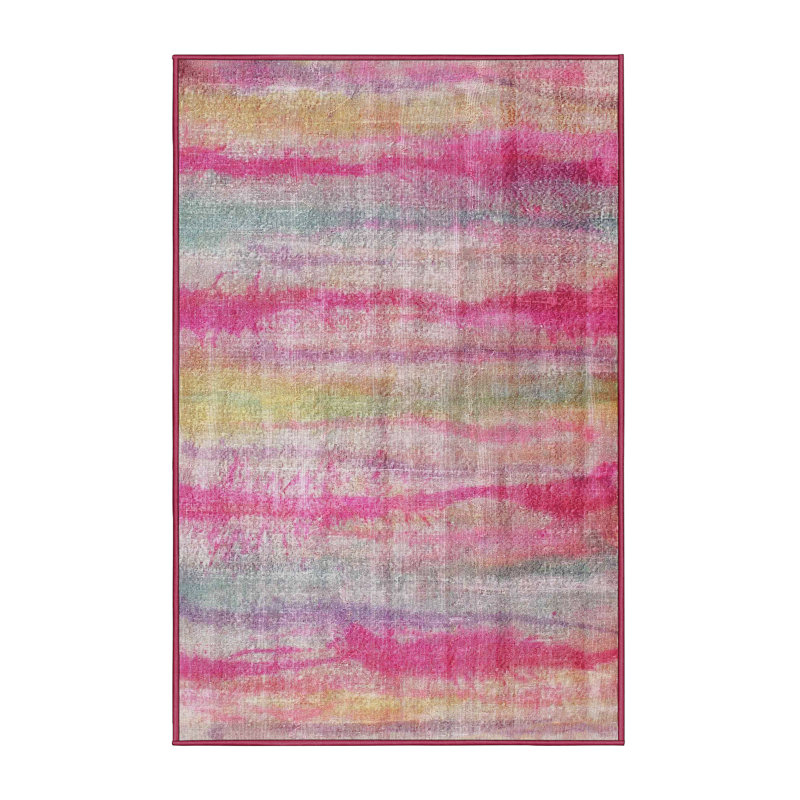 Tapis rose/vert contemporain, Rectangle 7 pi x 10 pi