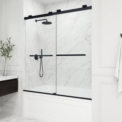 Porte de baignoire coulissante double sans cadre avec verre transparent 3/8 po l 56-60 po x H 66 po Houston