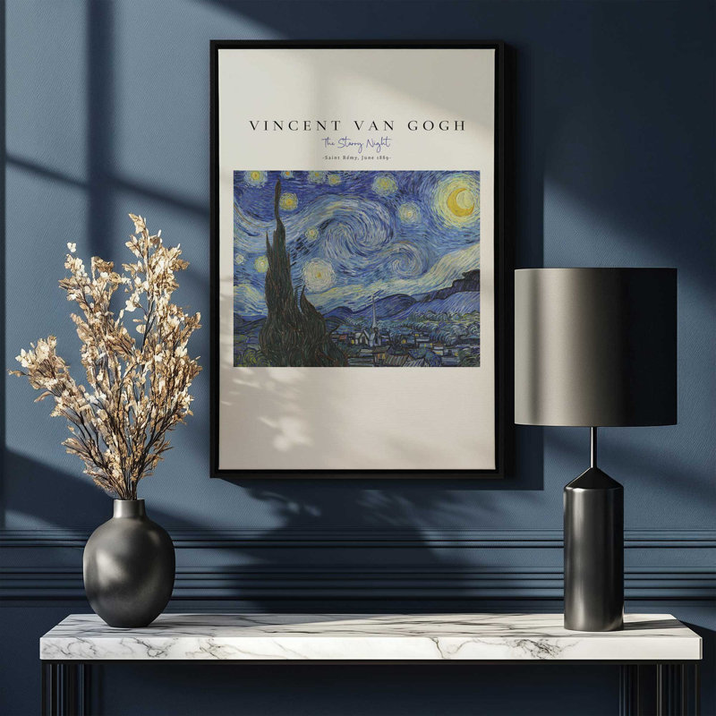 Van Gogh's The Starry Night v2, Cadre flottant noir satiné, H 18,75 po x l 12,75 po