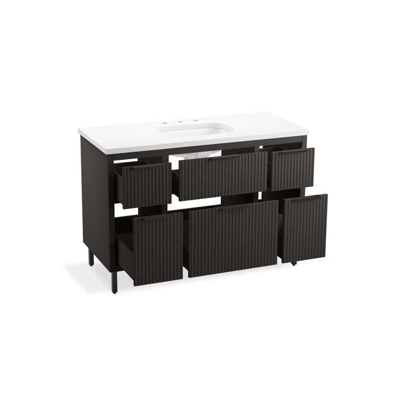 Spacity 48 In. Wall-Hung Bathroom Vanity Cabinet With Sink And Quartz Top, Dark Steel