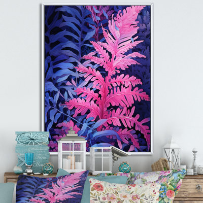 Fond de fougère rose bleue sur toile
