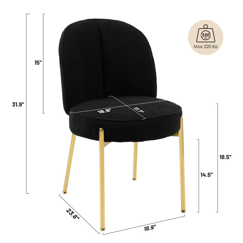 Chaise de salle à manger en tissu avec pieds dorés (ensemble de 2)