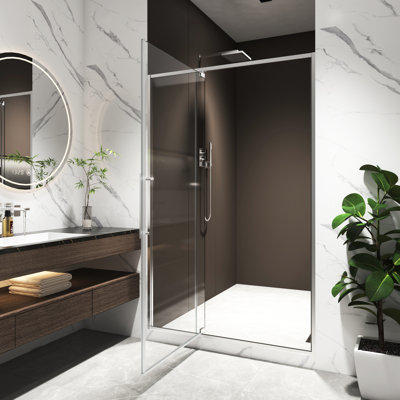 Pivot Shower Door 38 - 42"W X 74"H, Open Outside 105 Degrees, 5/16" Tempered Glass In Brushed Nickel, Automatic Rebound Rotating Shaft, Easy Setup, 4 Inch Adjustment, 304 Stainless Steel Hinges And