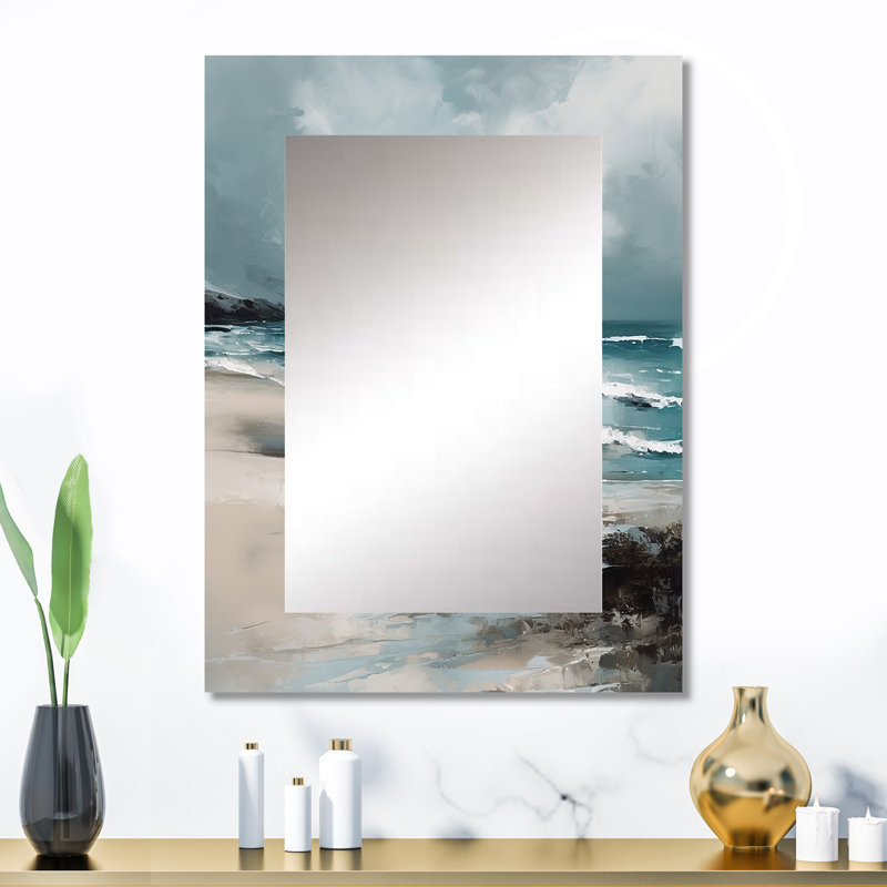 Coastal Waves III - Beach Large Wall Mirror, Gray Decorative Mirror, Printed Metal Art, 32" x 24"