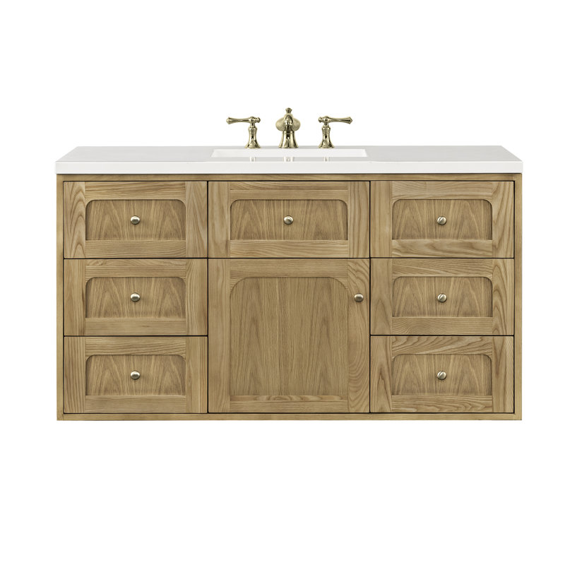 Laurent 48'' W Single Vanity, 8" Widespread, White Zeus, Light Natural Oak