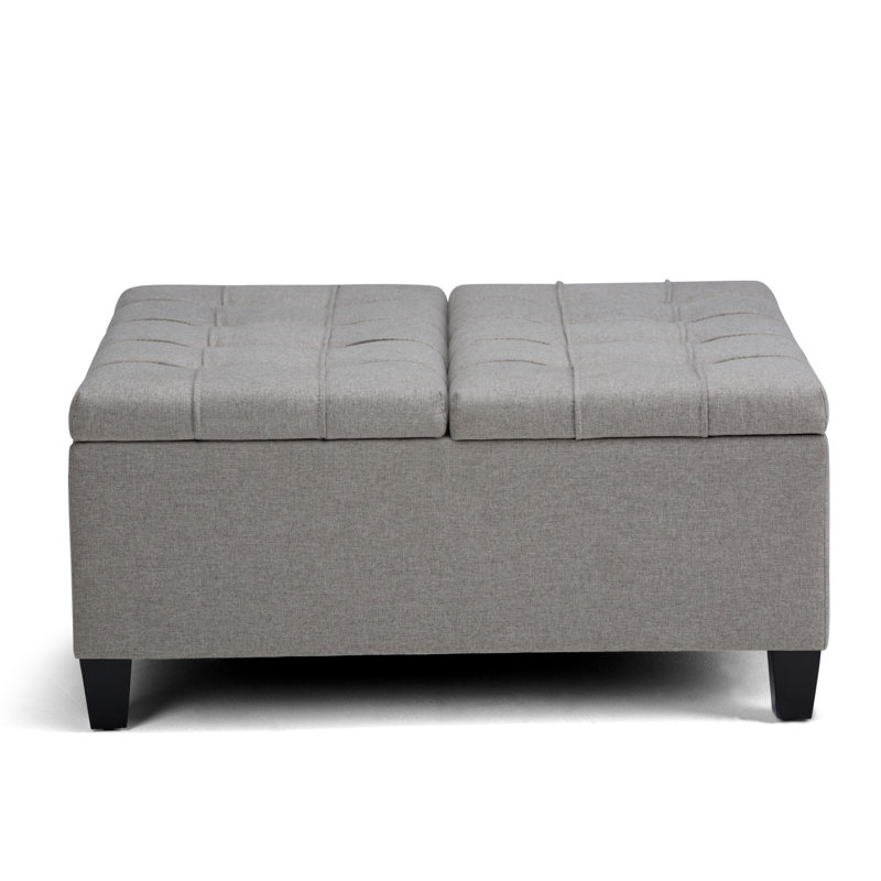 Harrison 36"W Upholstered Vegan Leather Transitional Square Lift-Top Ottoman with Hidden Storage, Dove Gray Fabric