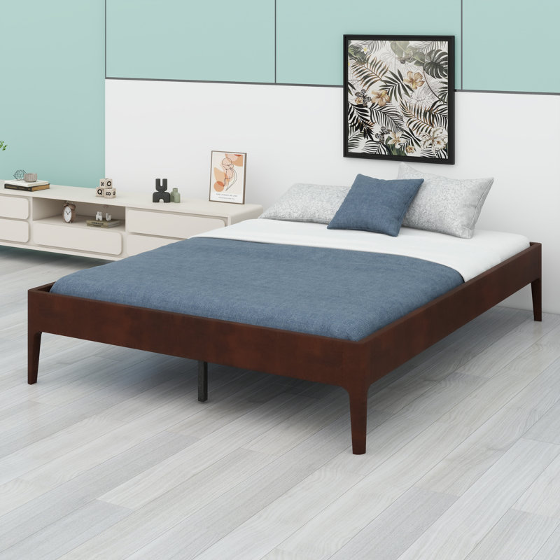 Base de lit plateforme moderne minimaliste avec système de support à lattes renforcé pour un assemblage rapide, Chocolat