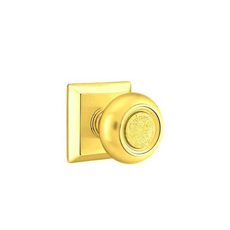 Ensemble de faux boutons Emtek avec rosette Quincy et bouton Belmont, Laiton poli