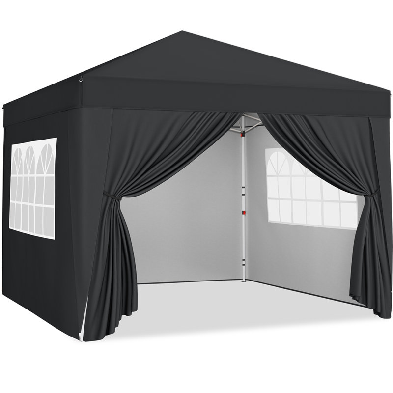 3m x 3m Iron Pop-Up Gazebo, 287cm H x 300cm W x 300cm D, Black