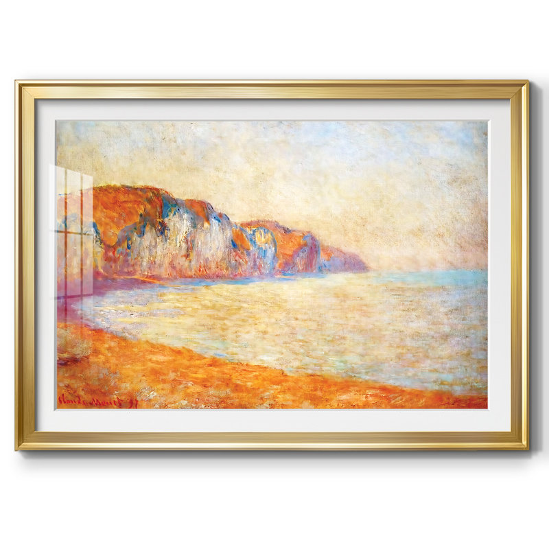 Cliff At Pourville In The Morning, 1897, reproduction d'art encadrée, Encadrement doré, H 19 po x l 27 po x P 1,5 po