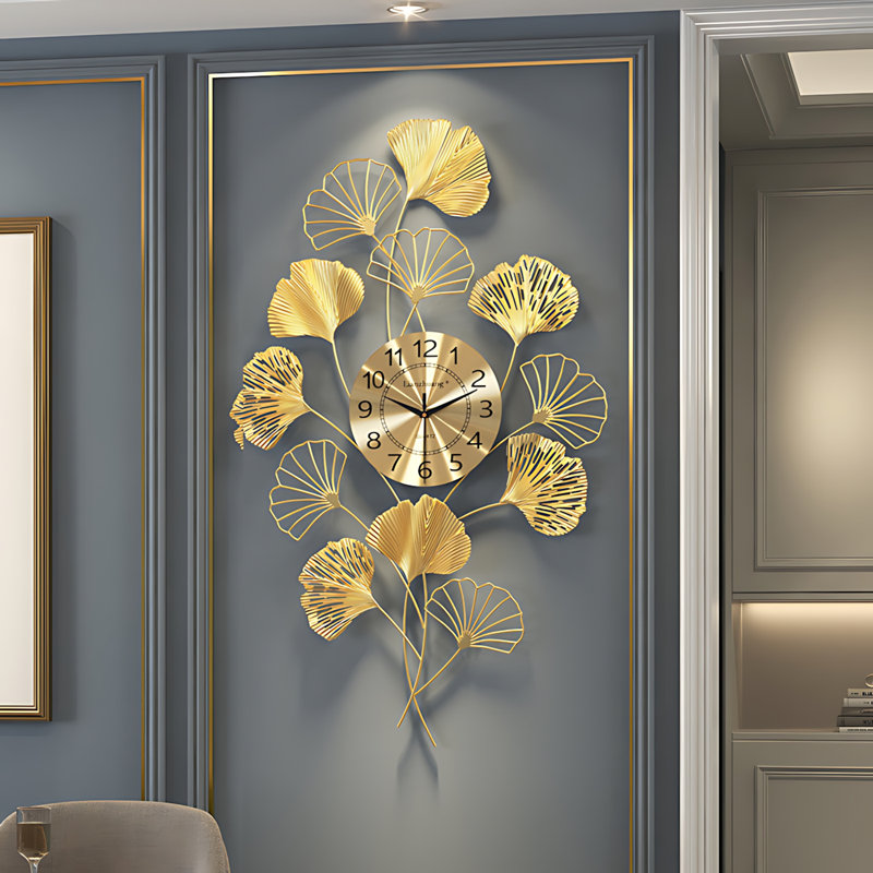 Horloge murale 35 pouces feuille de gingko silencieuse sans tic-tac