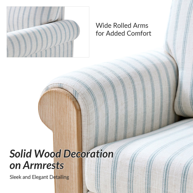 Terren Monica 3-Piece Farmhouse Living Room Set with Solid Wood Spindle Legs, Blue