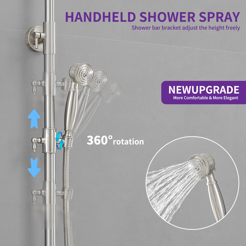 VIBRANTBATH Terra Flow Brushed Nickel 8-in Waterfall Dual Head Shower Faucet Bar System with 2-way Diverter ( Ceramic Disc Valve Included )