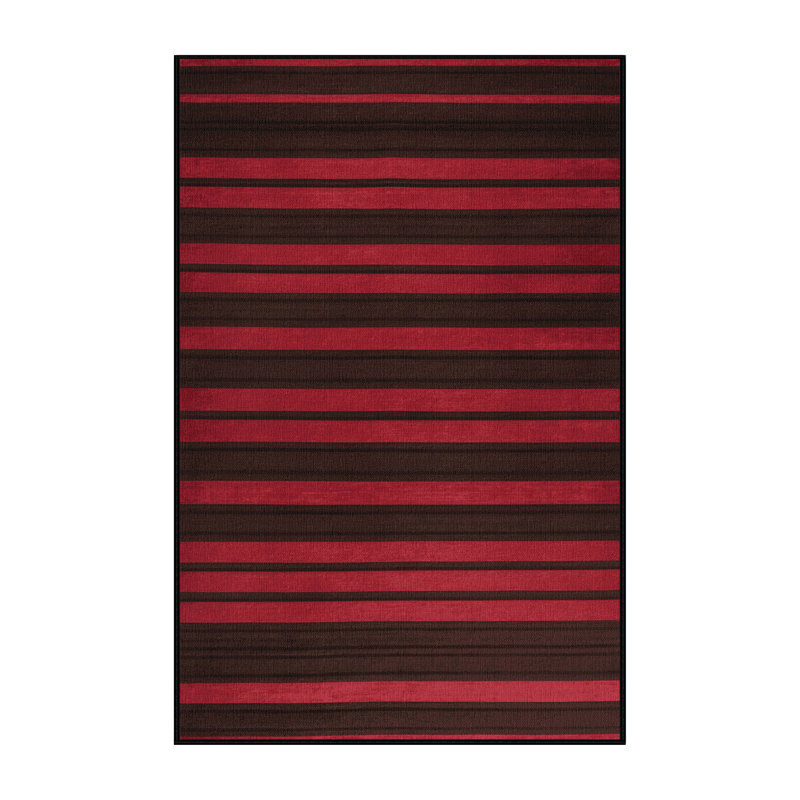 Tapis rouge à rayures horizontales lavable à la machine, Rectangle 4 pi x 6 pi