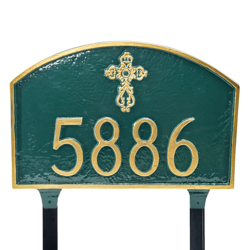 Enseigne d’adresse pour pelouse sur 1 ligne Prestige, Vert forêt / argent, Oui