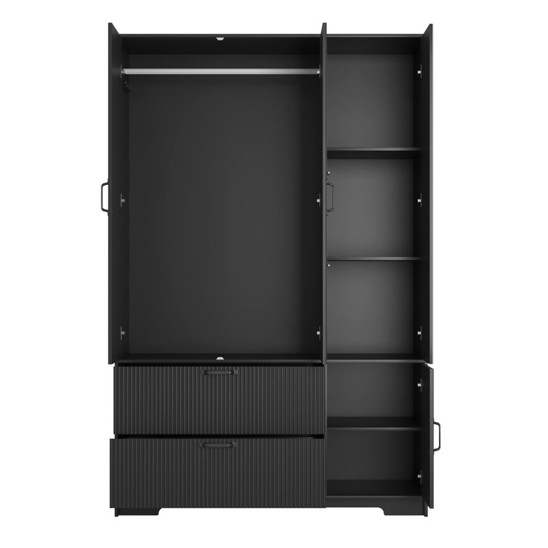 Garde-robe 4 portes avec miroir, Noir