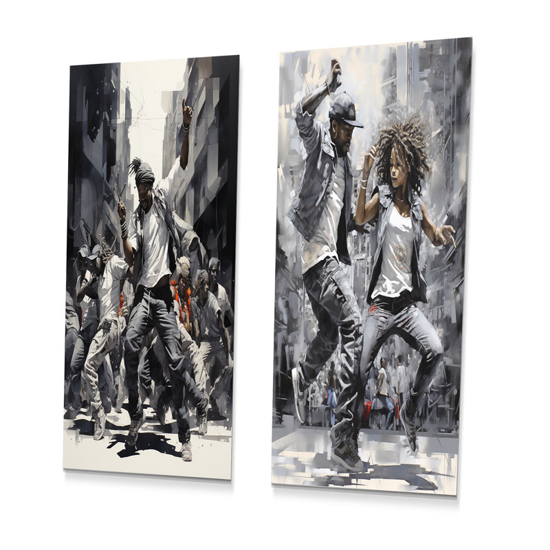 Noir et blanc Hip Hop Dance - Ensemble de 2 impressions de danse en métal, H 32 po x l 32 po