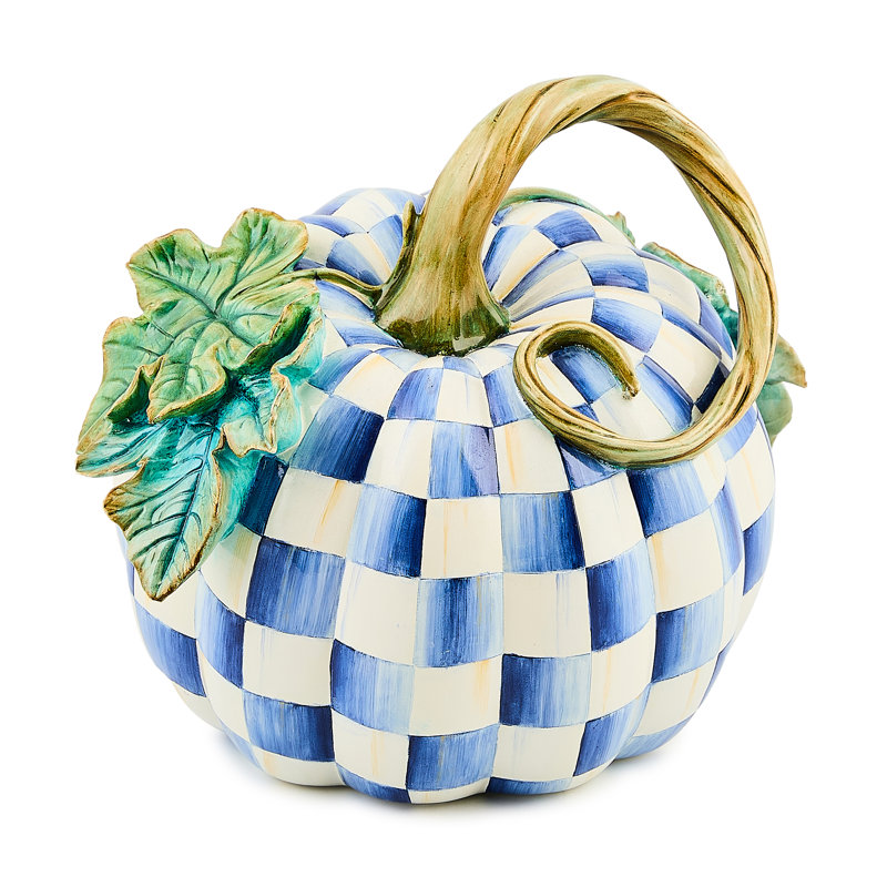 Check Twisted Stem Pumpkin, Blue/White/Gold