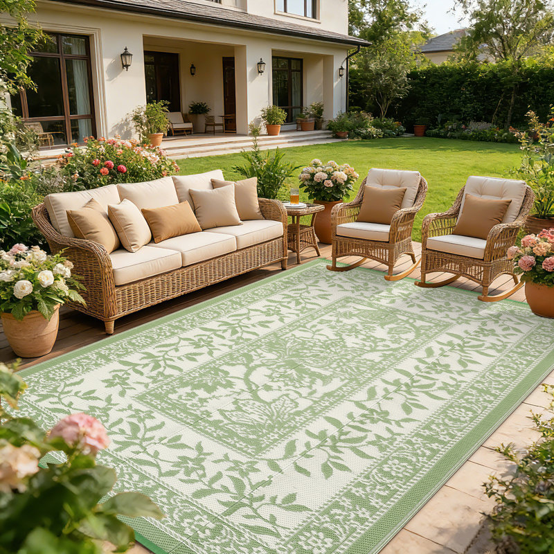 Reversible Outdoor Area Rug, Waterproof, Easy Clean, UV Resistant Patio Mat, Washable Garden Carpet for Beach, Porch, Backyard
