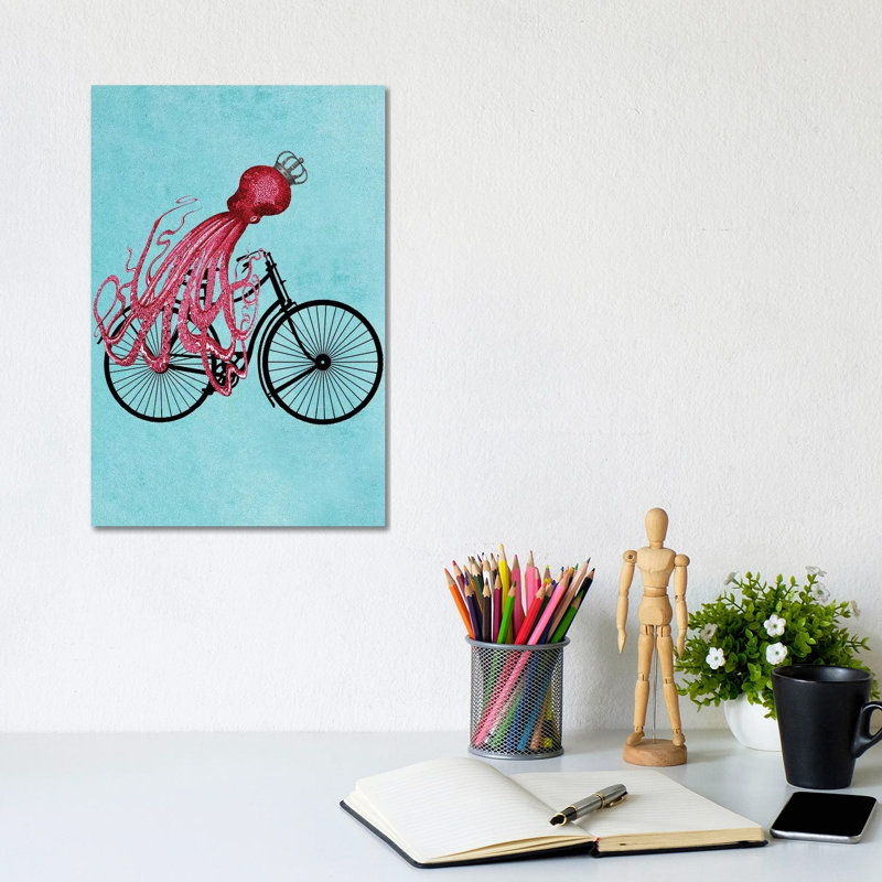 Octopus On Bicycle by Coco De Paris - Wrapped Canvas Gallery-Wrapped Canvas Giclée, 30.48cm H x 20.32cm W