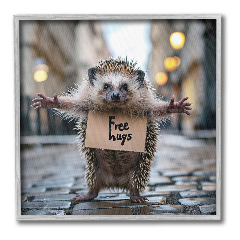 FreeHugsHedgehogGicleeArtbyRB, Cadre gris, H 17 po x l 17 po