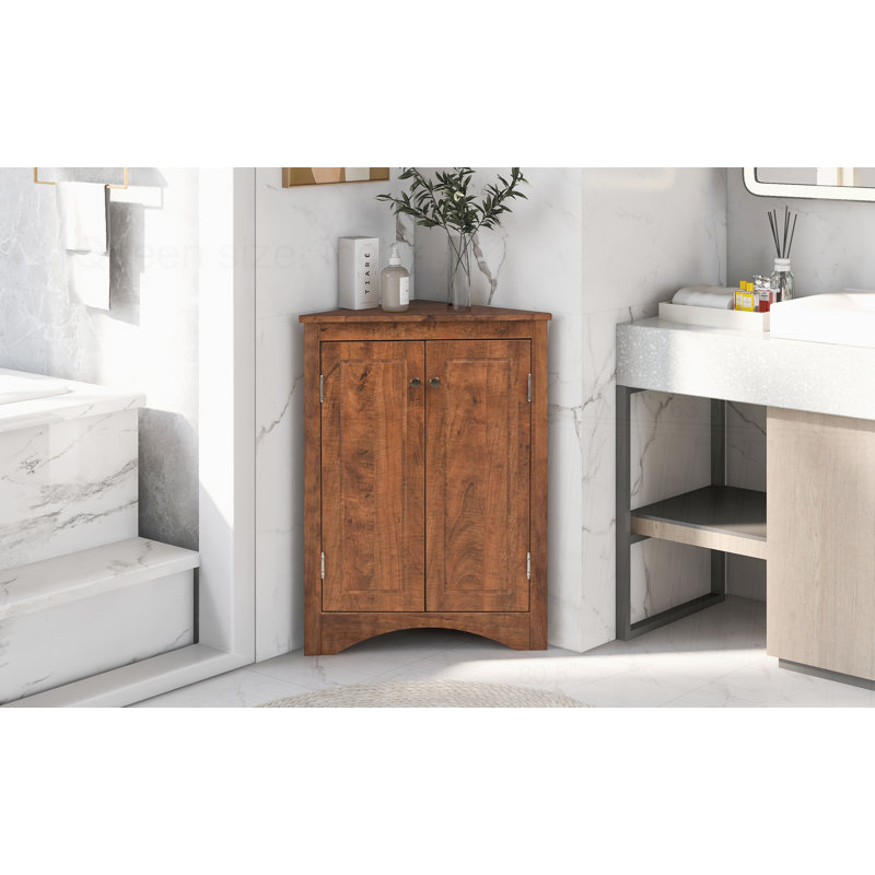 Triangle Bathroom Storage Cabinet with Adjustable Shelves, Brown